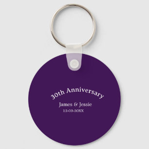 30th wedding anniversary name date purple simple keychain