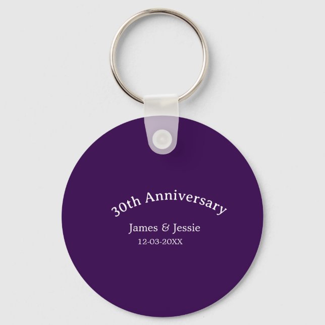 30th wedding anniversary name date purple simple  keychain (Front)