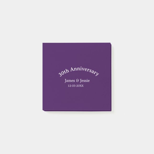 30th wedding anniversary name date purple simple  post-it notes (Front)