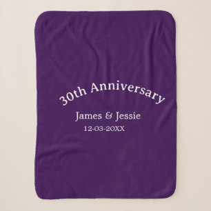 30th wedding anniversary name date purple simple sherpa blanket