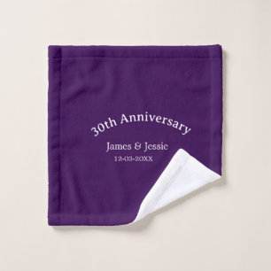 30th wedding anniversary name date purple simple  wash cloth