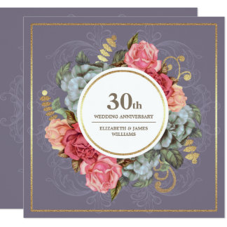 30th Wedding  Anniversary  Invitations Announcements 