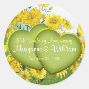 30th Wedding Anniversary Party Wildflowers Classic Round Sticker