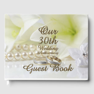 30th Wedding Anniversary Pearl Gold Typography Guest Book