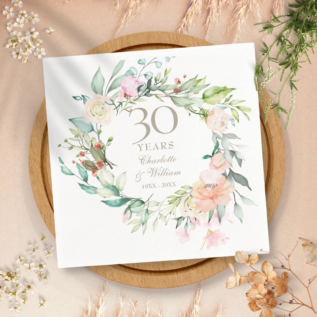 30th Wedding Anniversary Pearl Roses Garland  Napkin (30th Wedding Anniversary Pearl Roses Garland Napkins)