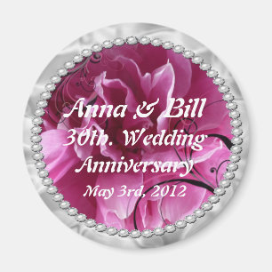 30th, wedding anniversary Pearls & Pink Floral Swi Magnet
