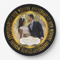 30th Wedding Anniversary Photo Black | Gold Tone