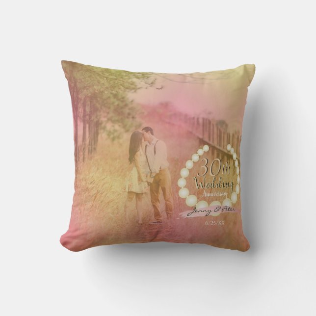30th Wedding Anniversary Photo Pearl Emblem Throw Pillow (Front)