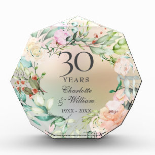 30th Wedding Anniversary Roses Garland Pearl Photo Block