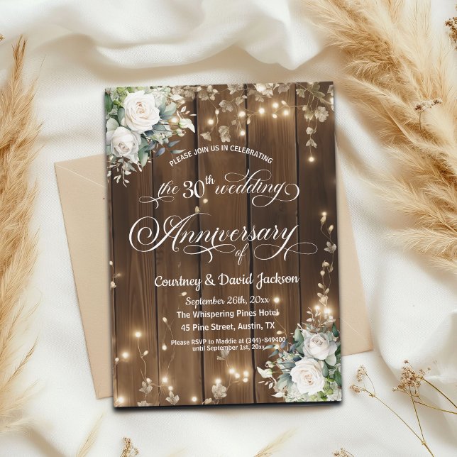 30th Wedding Anniversary Rustic String Lights  Invitation (Creator Uploaded)