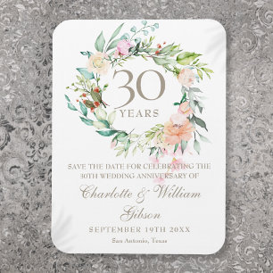 30th Wedding Anniversary Save the Date Floral Magnet