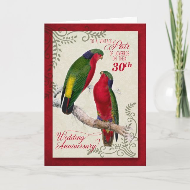 30th Wedding Anniversary Vintage Lorikeet Parrots Card (Front)