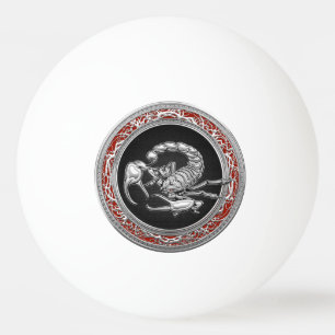 [310] Sacred Silver Scorpion on Black Ping Pong Ball