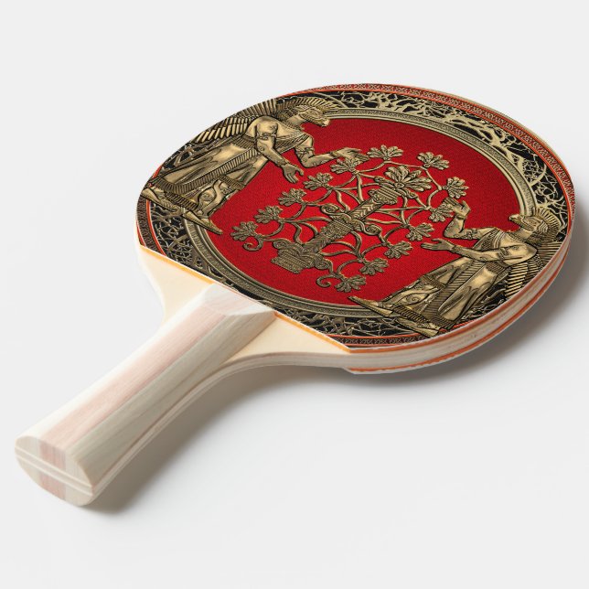 [310] Two Gold Ninurtas with Tree of Life Ping Pong Paddle (Back Angle)