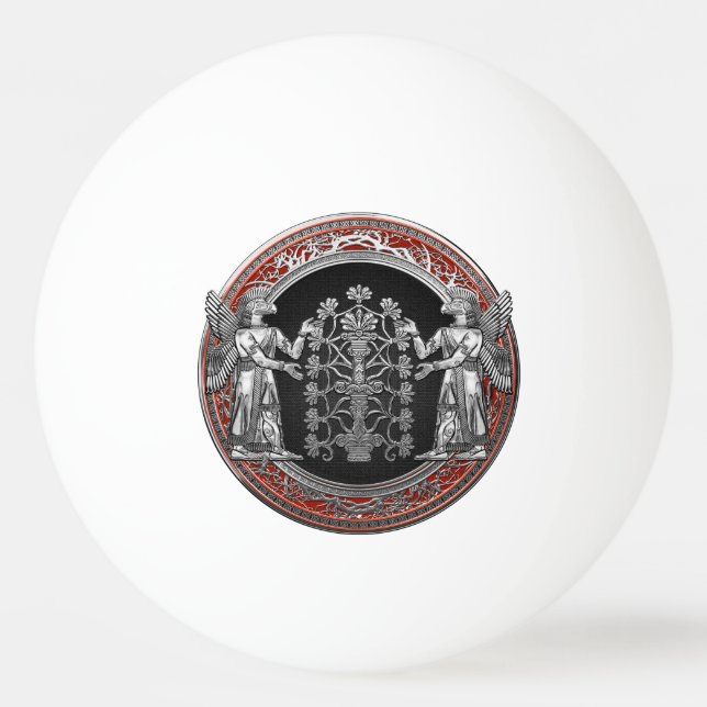 [310] Two Silver Ninurtas with Tree of Life Ping Pong Ball (Front)