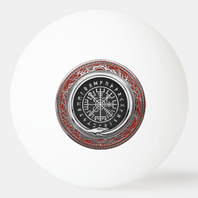 [310] Vegvisir - Viking Silver Magic Runic Compass Ping Pong Ball (Front)