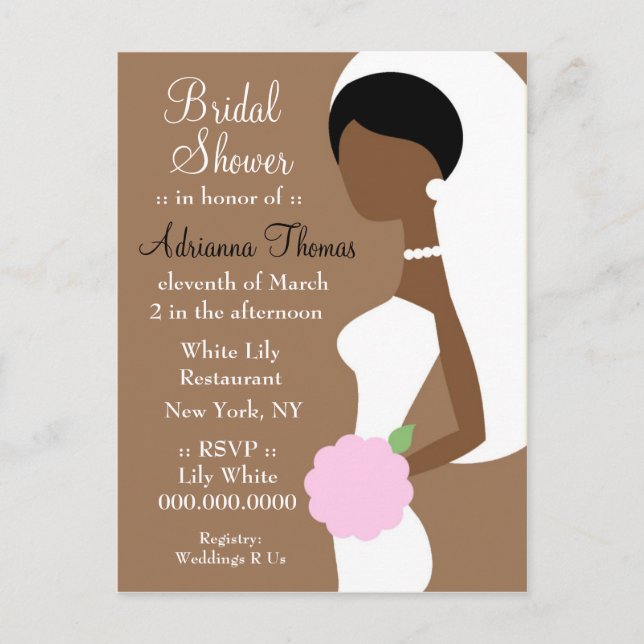 311-AFRICAN AMERICAN BRIDE SHOWER INVITATION POSTCARD (Front)