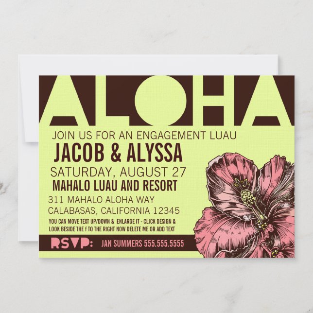 311 Aloha World Lime Pink Invitation (Front)