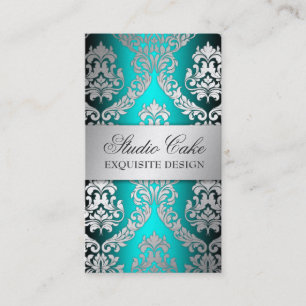 311 Alonnah Damask Island Aqua Green Metallic Business Card