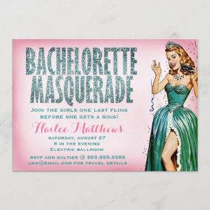 311 Bachelorette Masquerade Pin Girl Sparkle Invitation