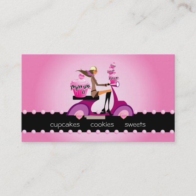 311 Bakery Business Card Zebra Cupcake Scooter (Front)