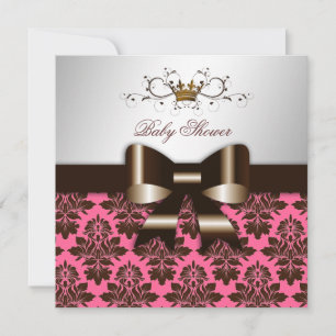 311 Blackberry Brown Damask Rose Pink Baby Invitation