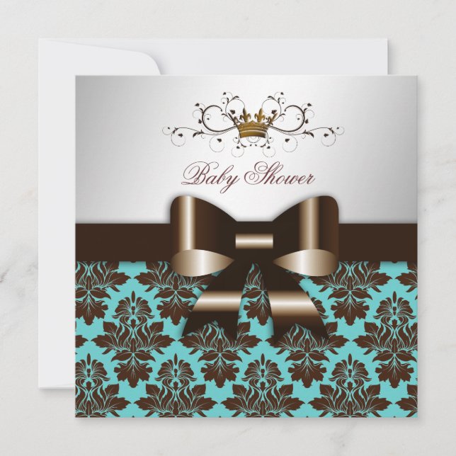 311 Blackberry Brown Damask Rose Turquoise Invitation (Front)