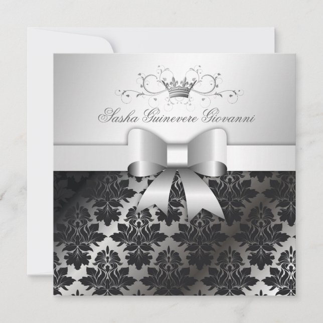 311-Blackberry Truffle Damask Bow | Sweet 16 Invitation (Front)