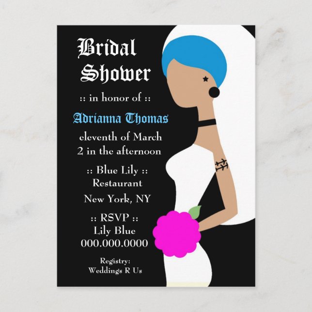 311-BLUE PUNK BRIDE SHOWER INVITATION POSTCARD (Front)