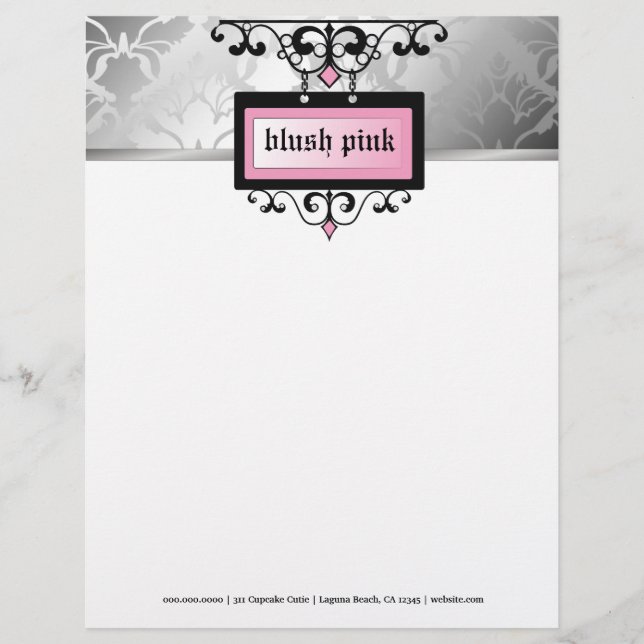 311 Blush Pink Damask Shimmer Letterhead (Front)
