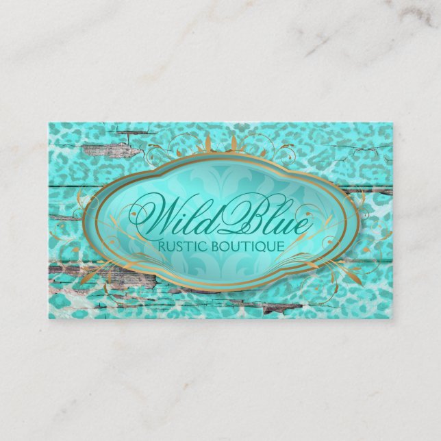 311 Bodacious Turquoise Rustic Leopard 2 Business Card (Front)