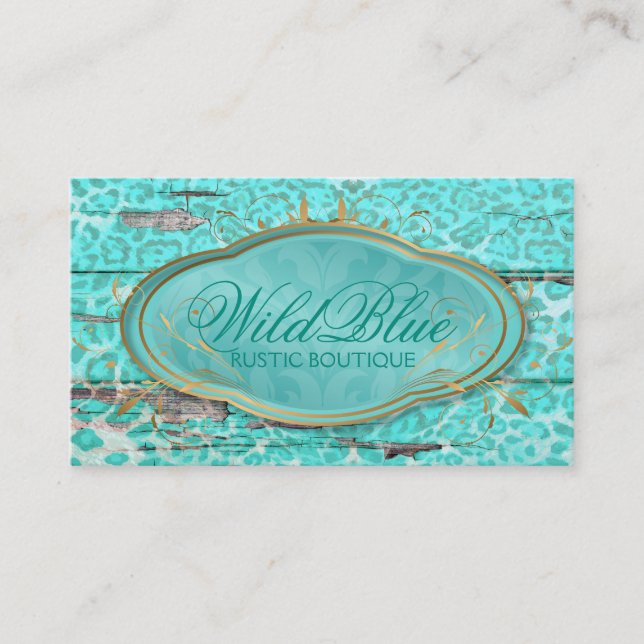 311 Bodacious Turquoise Rustic Leopard Business Card (Front)