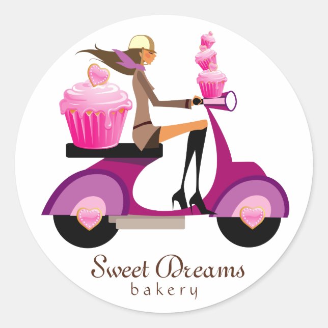 311 Boulangerie Stickers Pink Cupcake Scooter Girl (Devant)