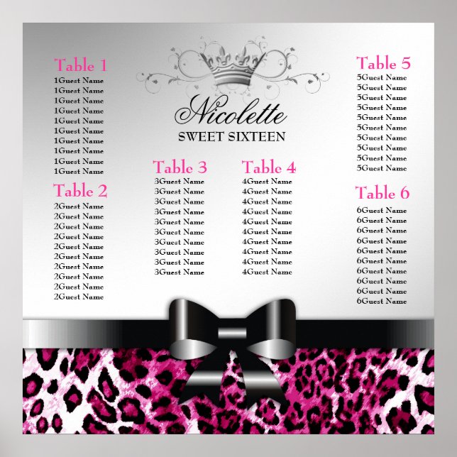 311 Bowlicious Hot Pink Leopard Seating Chart (Front)