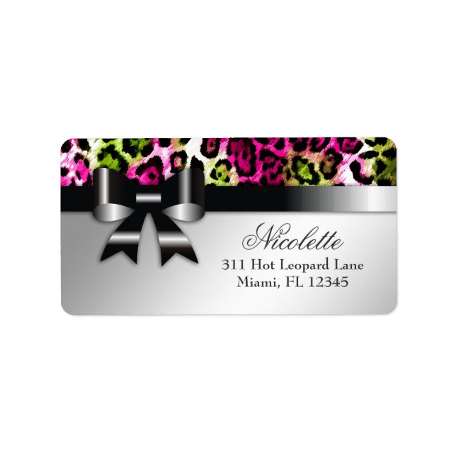 311 Bowlicious Hot Pink Lime Leopard Address Label (Front)