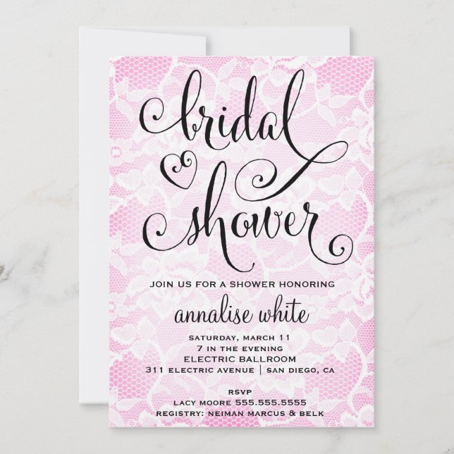311 Bridal Shower Pink Lace Shower Invitation (Front)