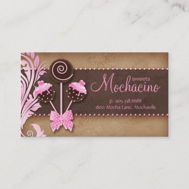 311 Cake Pops Business Card Bakery Vintage Pink (Front)