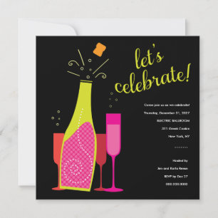 311 Champagne Pop New Years Invite Pink & Black