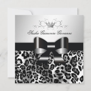 311- Chic Black Leopard Bow Sweet 16 Invitation