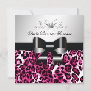 311- Chic Hot Pink Leopard Bow Sweet 16 Invitation