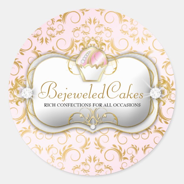 311 Ciao Bella Bejeweled Cakes Pink Background Classic Round Sticker (Front)