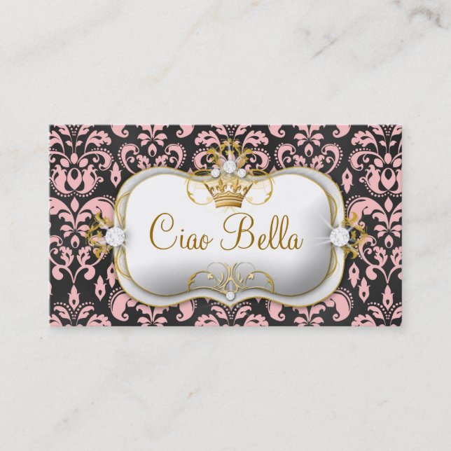 311 Ciao Bella Charcoal Peach Damask Business Card (Front)