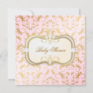 311 Ciao Bella Golden Cream Divine Pink Baby Invitation