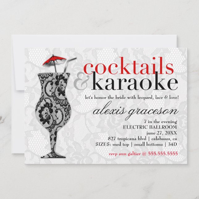 311 cocktails et invitation de dentelle de karaoke (Devant)