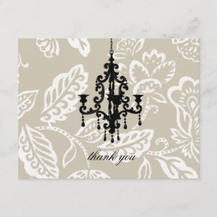311 Creamy Mocha Vintage Damask Chandelier Thank You Card