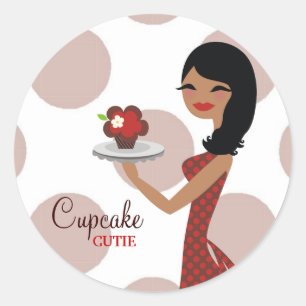 311-Cupcake Cutie Ethnic Red Classic Round Sticker