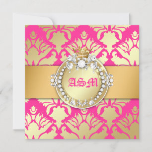 311-Damask Shimmer Queen Sweet Sixteen Golden Pink Invitation