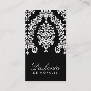 311 Dashing Damask Black White Business Card