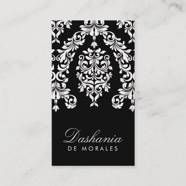 311 Dashing Damask | Black White Business Card (Front)