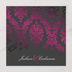 311-Dashing Damask Night Magenta Charcoal Invitation